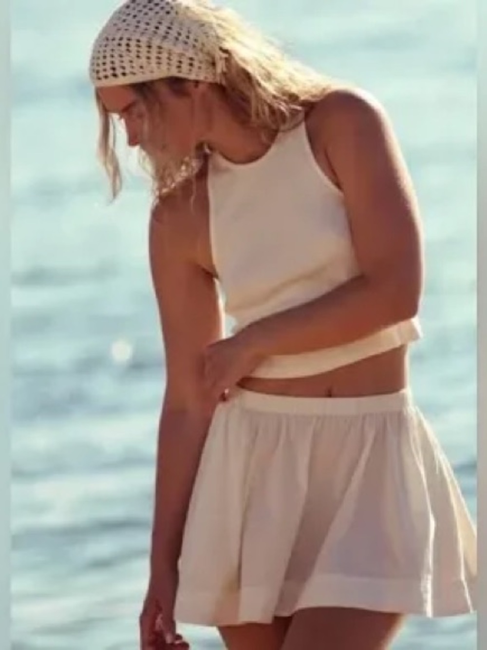 Free People Cream Ribbed Tank Top and skirt set